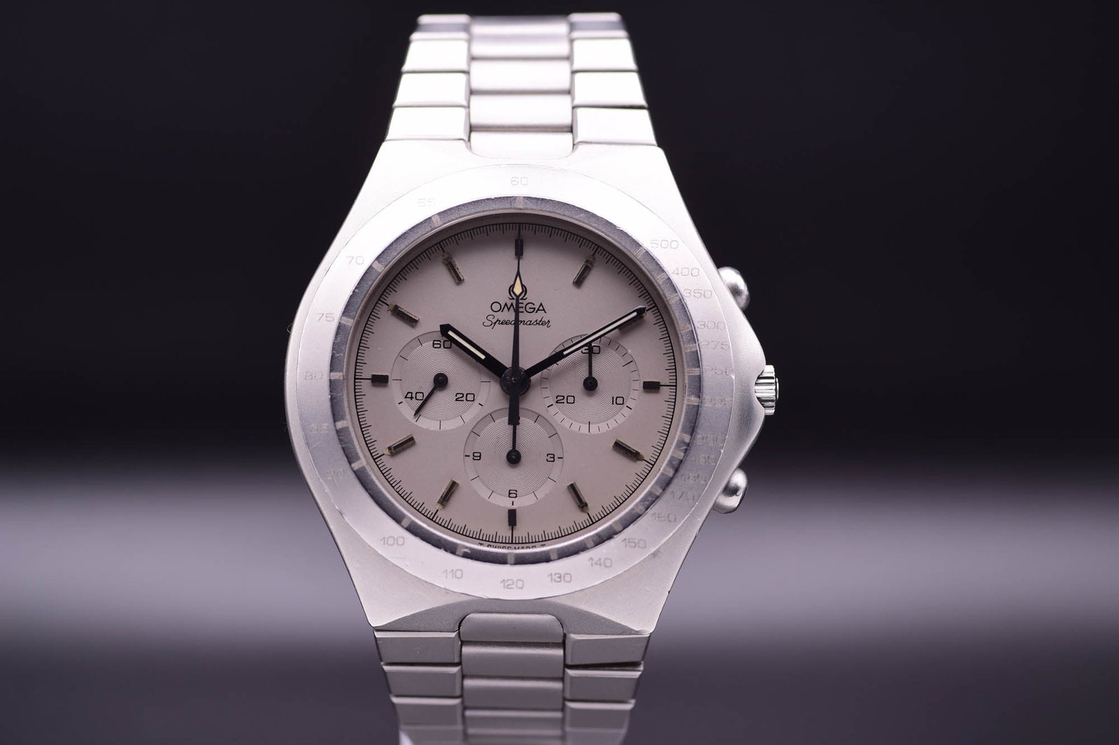 Omega, Speedmaster "Teutonic", Ref. 145.0040 C.1985: C.1985AA highly collectible and distinctive timepiece, this?Omega Speedmaster "Teutonic"?chronograph, references?145.0040?and?345.0803, presents a rare opportunity for discerning collectors. Exclusive