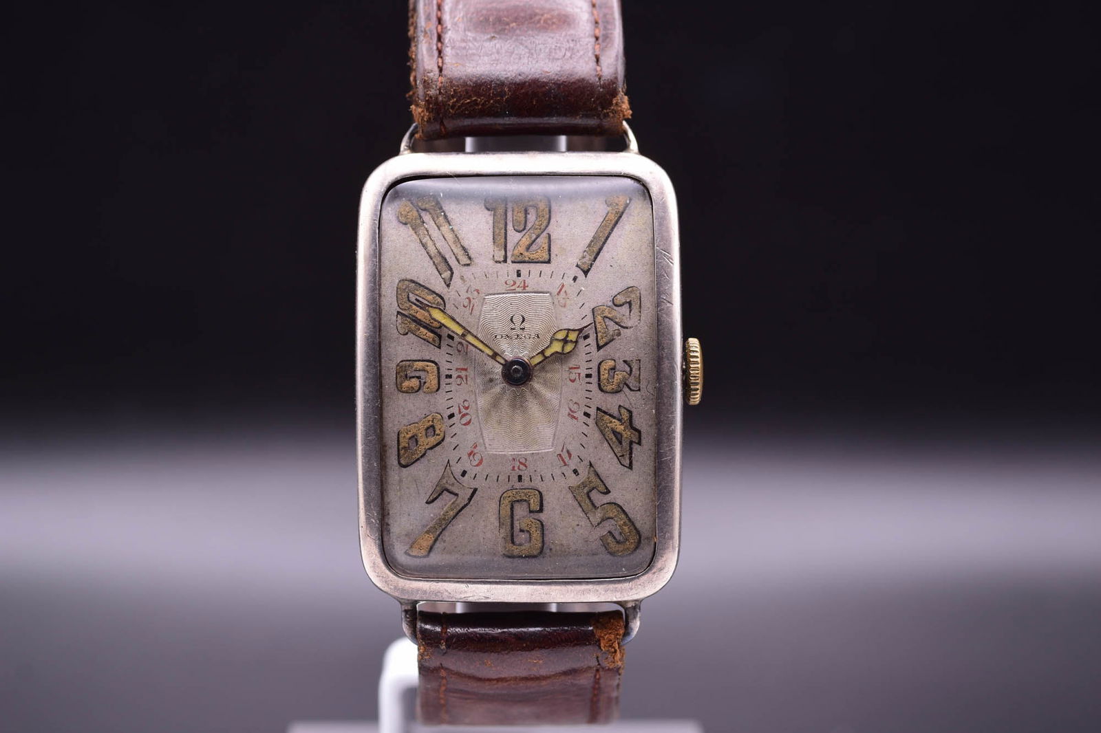 Omega Large Silver Manual Wind Rare Men's Dress Watch c.1919: C.1919BA superb example of an early 20th-century Omega wristwatch, this timepiece, dating to circa 1919, encapsulates the burgeoning era of the wristwatch transitioning from pocket watches. Housed wit