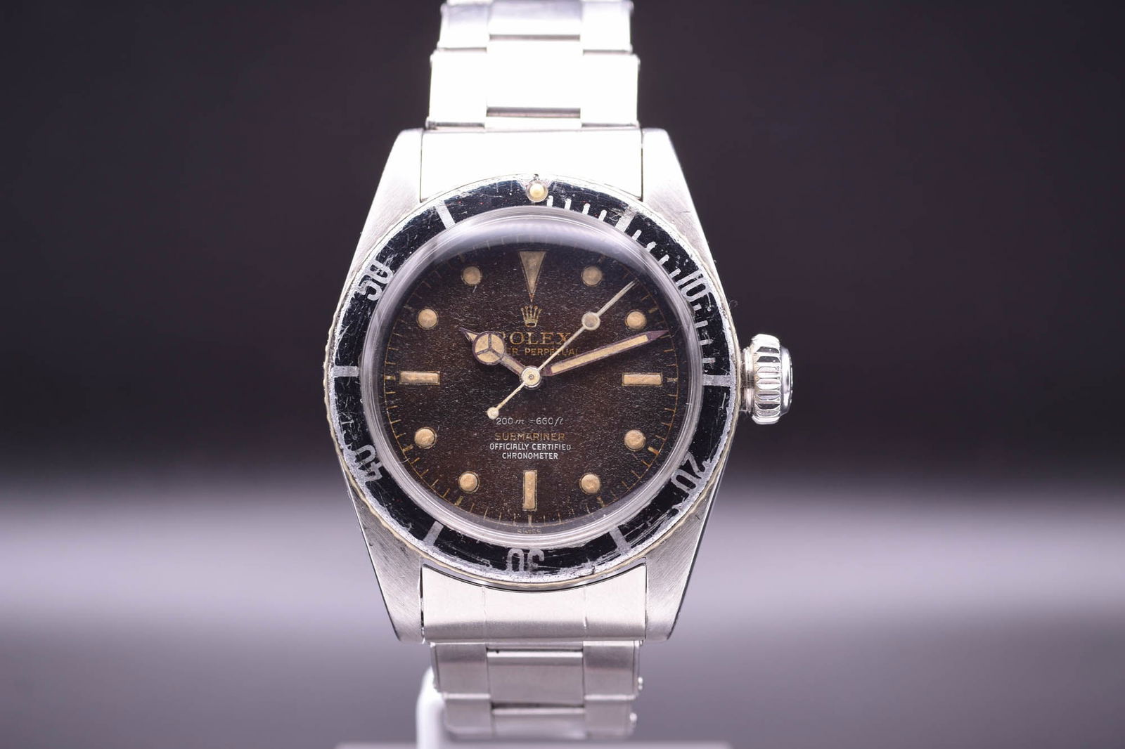 Rolex Oyster Perpetual Submariner Ref 6538 A Highly Important and Extremely Rare 'Big Crown' Tropica: C.1950ABAn exceptionally rare and highly prized collector's item, this vintage Rolex Submariner reference 6538 is widely celebrated as the iconic "James Bond" model, having been worn by Sean Connery i