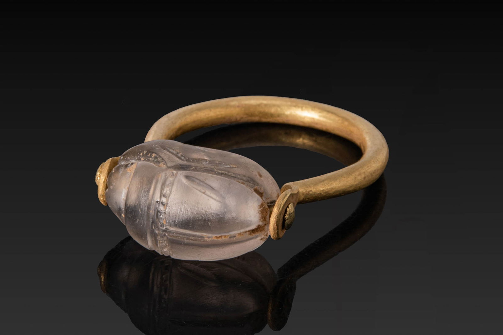 RARE GREEK QUARTZ SCARAB WITH A BULL IN HIGH KARAT GOLD SWIVEL RING (1 of 6)