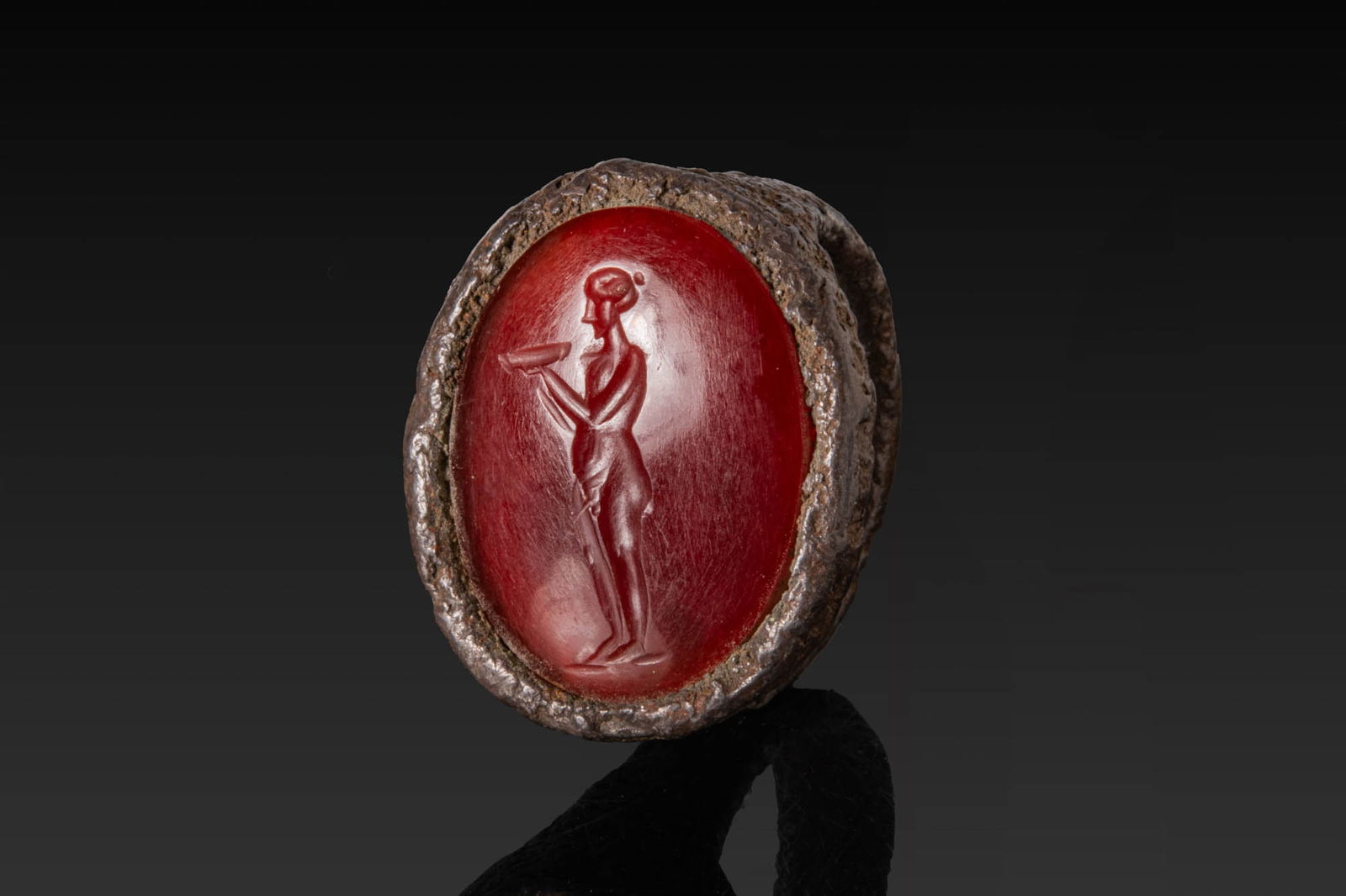 GREEK IRON RING WITH CARNELIAN INTAGLIO OF HERMAPHRODITE (1 of 3)