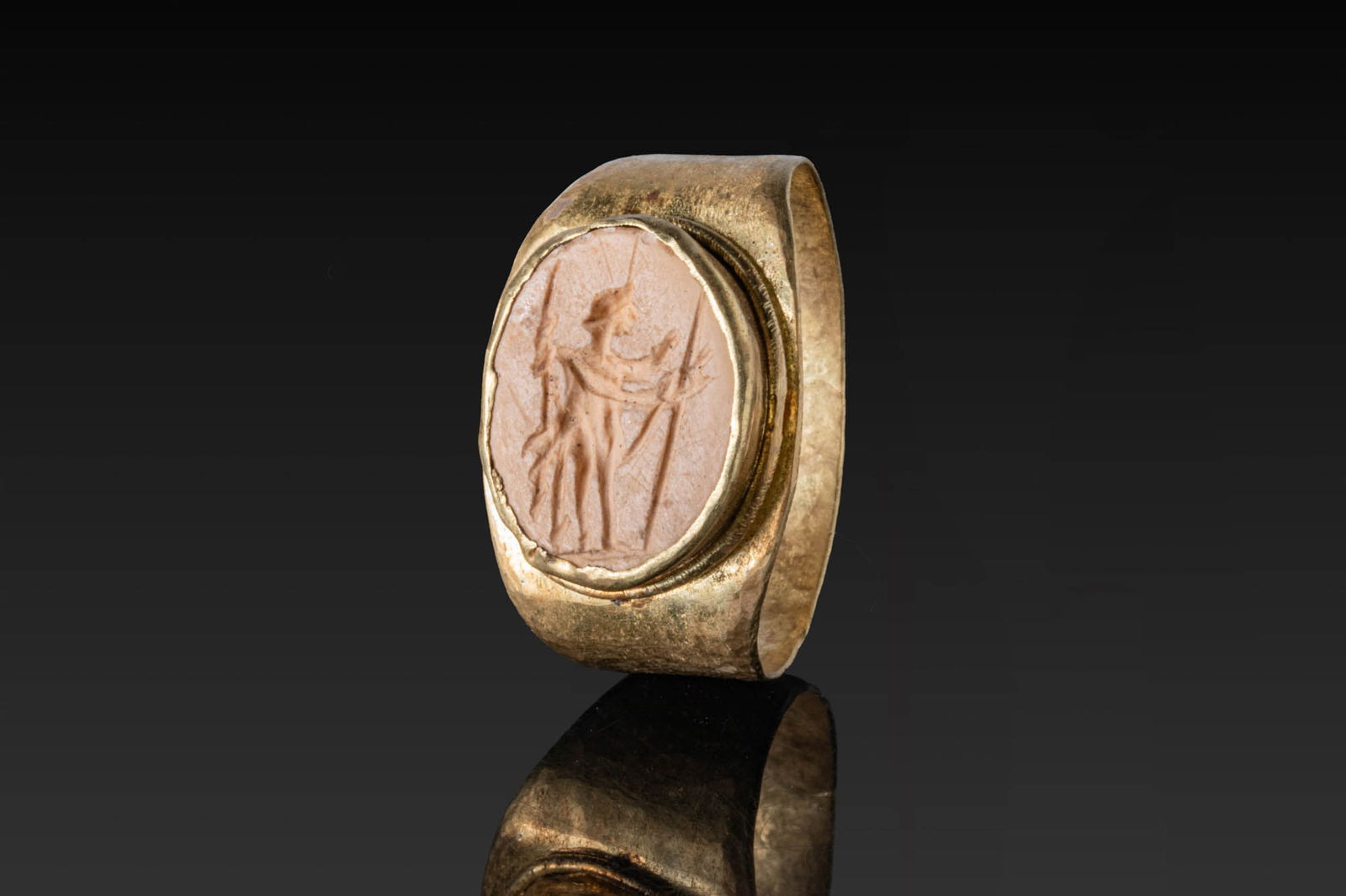 ROMAN CREAMSTONE INTAGLIO OF A CROWNED GOD IN HIGH KARAT GOLD RING (1 of 4)