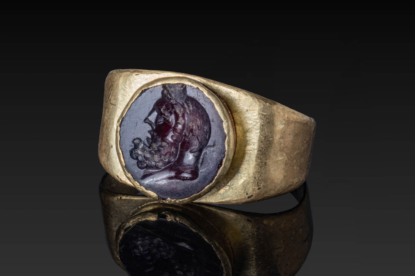 ROMAN RED GARNET INTAGLIO OF SERAPIS IN HIGH KARAT GOLD RING (1 of 4)