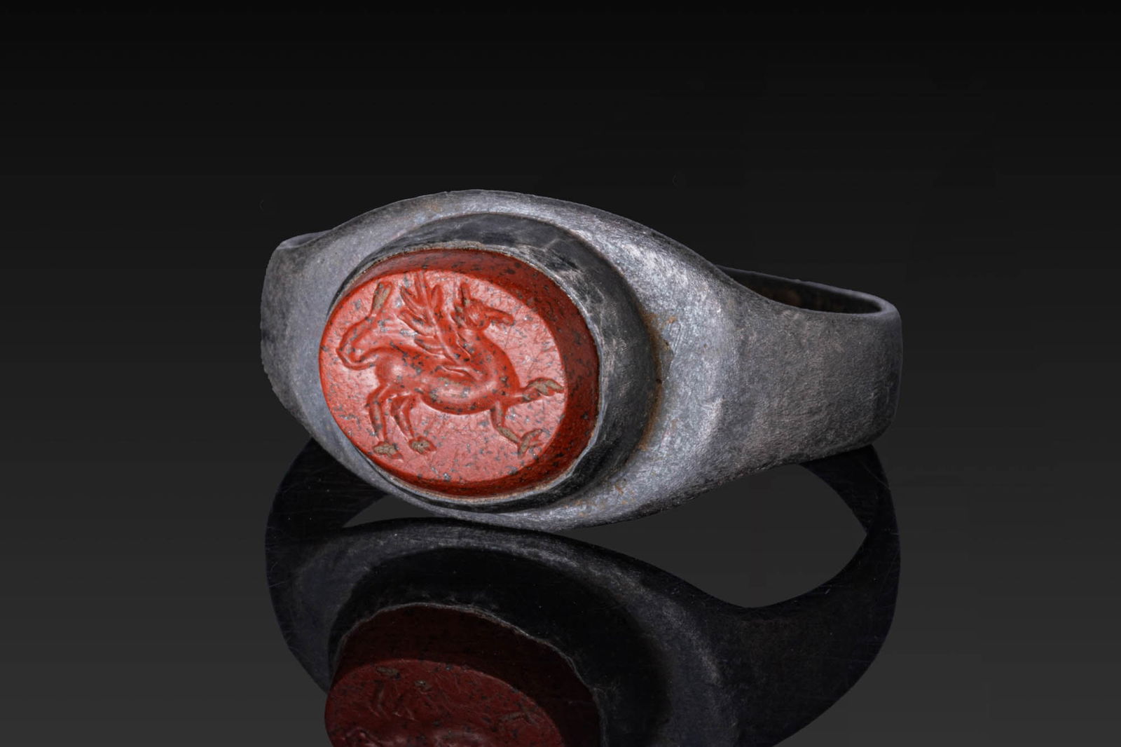 ROMAN RED JASPER INTAGLIO OF A GRIFFON IN SILVER RING (1 of 4)