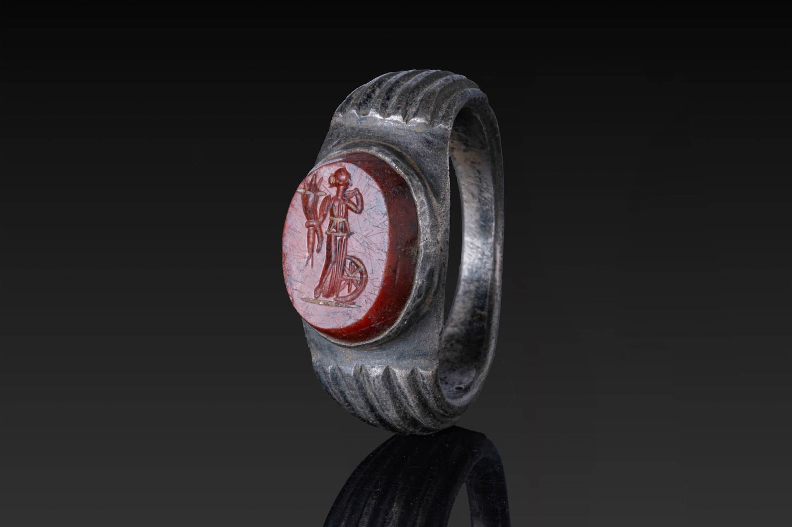 ROMAN RED JASPER INTAGLIO OF FORTUNA IN SILVER RING (1 of 4)