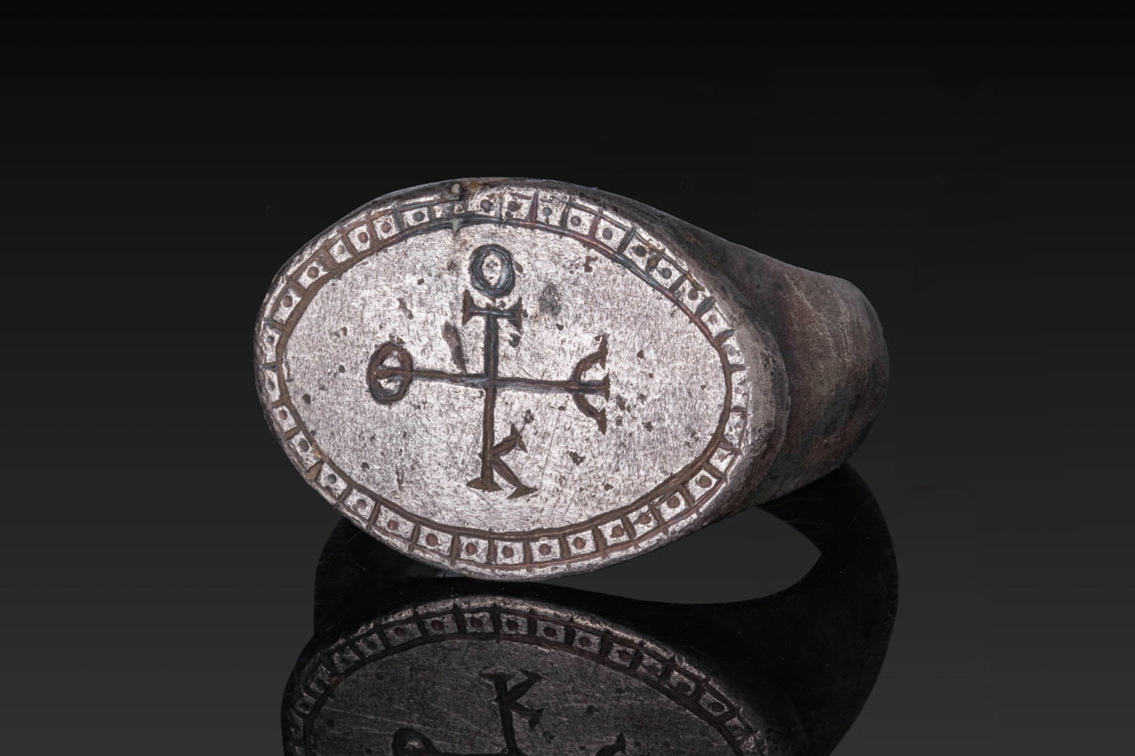 MEROVINGIAN SILVER RING WITH CRUCIFORM MONOGRAM (1 of 5)