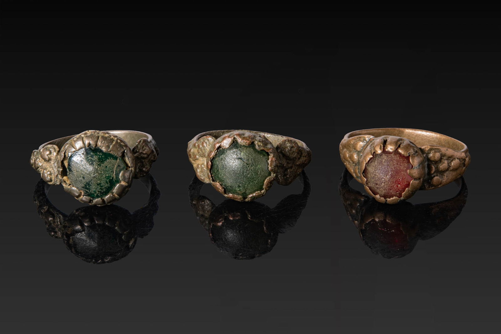 COLLECTION OF MEDIEVAL BRONZE RINGS WITH CABOCHONS (1 of 3)