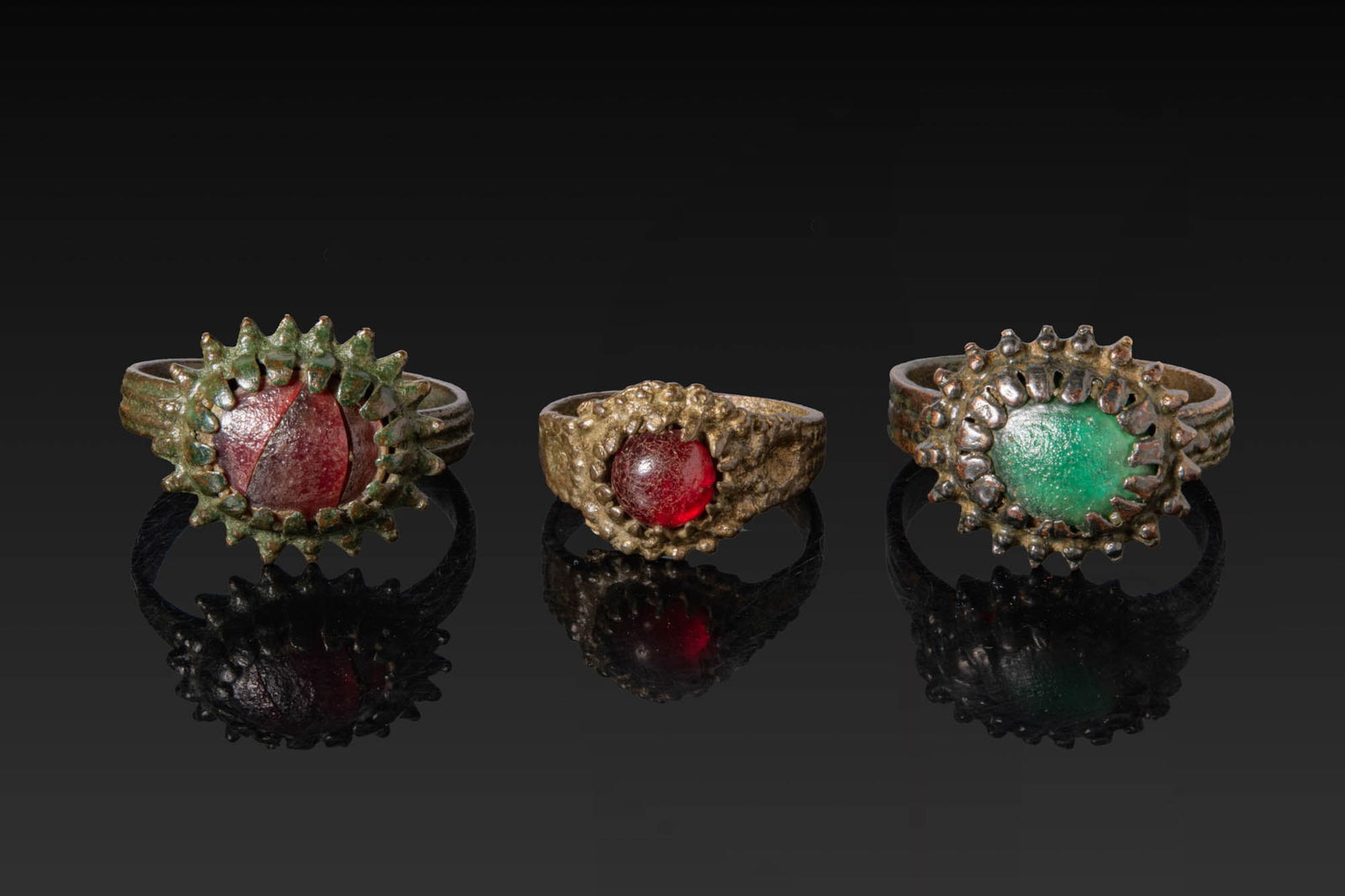 COLLECTION OF MEDIEVAL BRONZE RINGS WITH CABOCHONS (1 of 3)