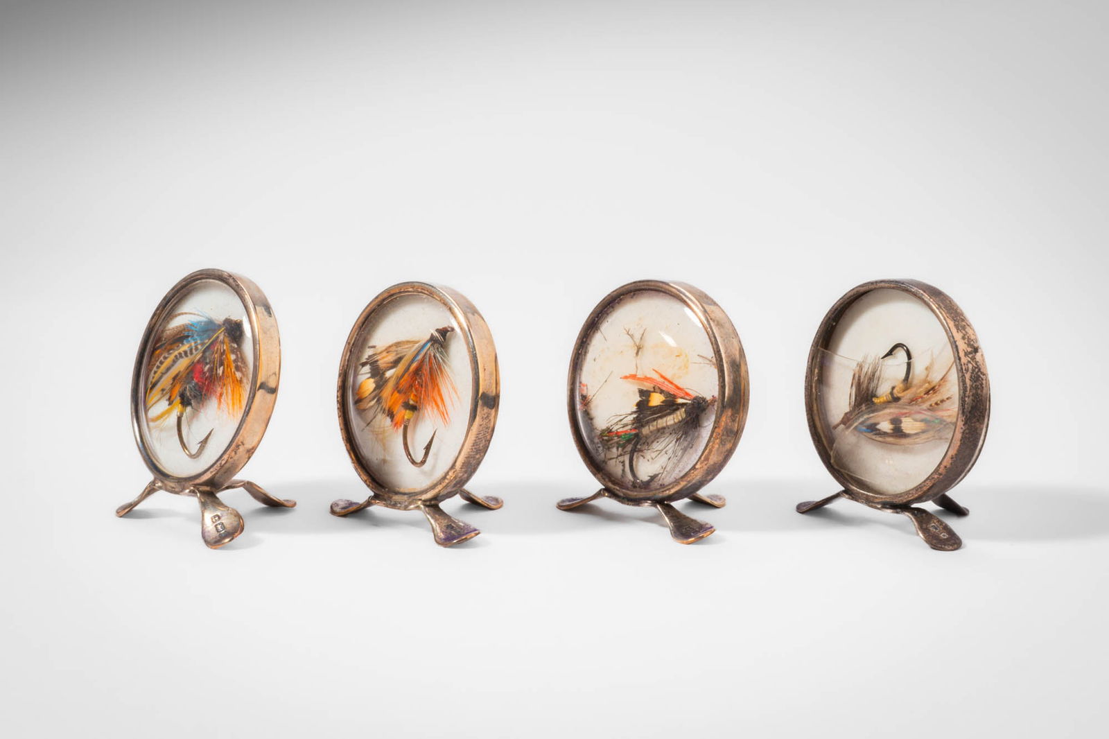 MATCHED SET OF FOUR EDWARDIAN SILVER NOVELTY MENU CARD HOLDERS (GREY & CO) - 2