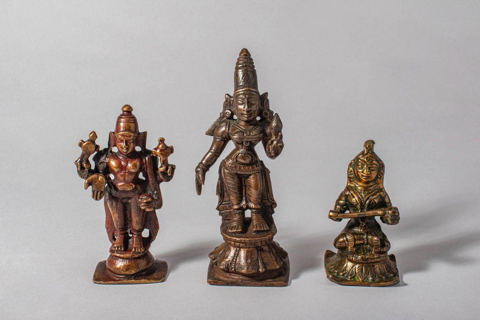 GROUP OF THREE INDIAN BRONZE FIGURES - VISHNU, DEVI AND ANNAPURNA (1 of 5)