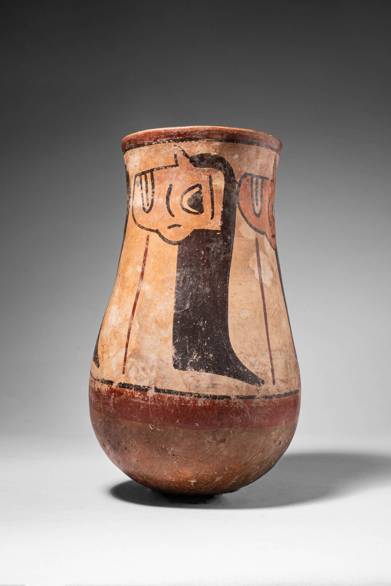 PERUVIAN NAZCA POTTERY VESSEL PAINTED WITH FOUR HUMAN HEADS (1 of 6)