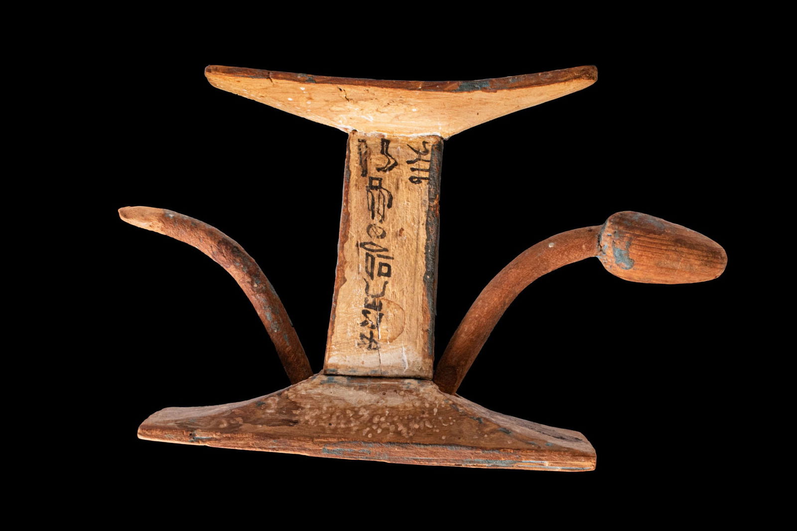 EGYPTIAN WOODEN HEADREST WITH LOTUS BUDS (1 of 7)
