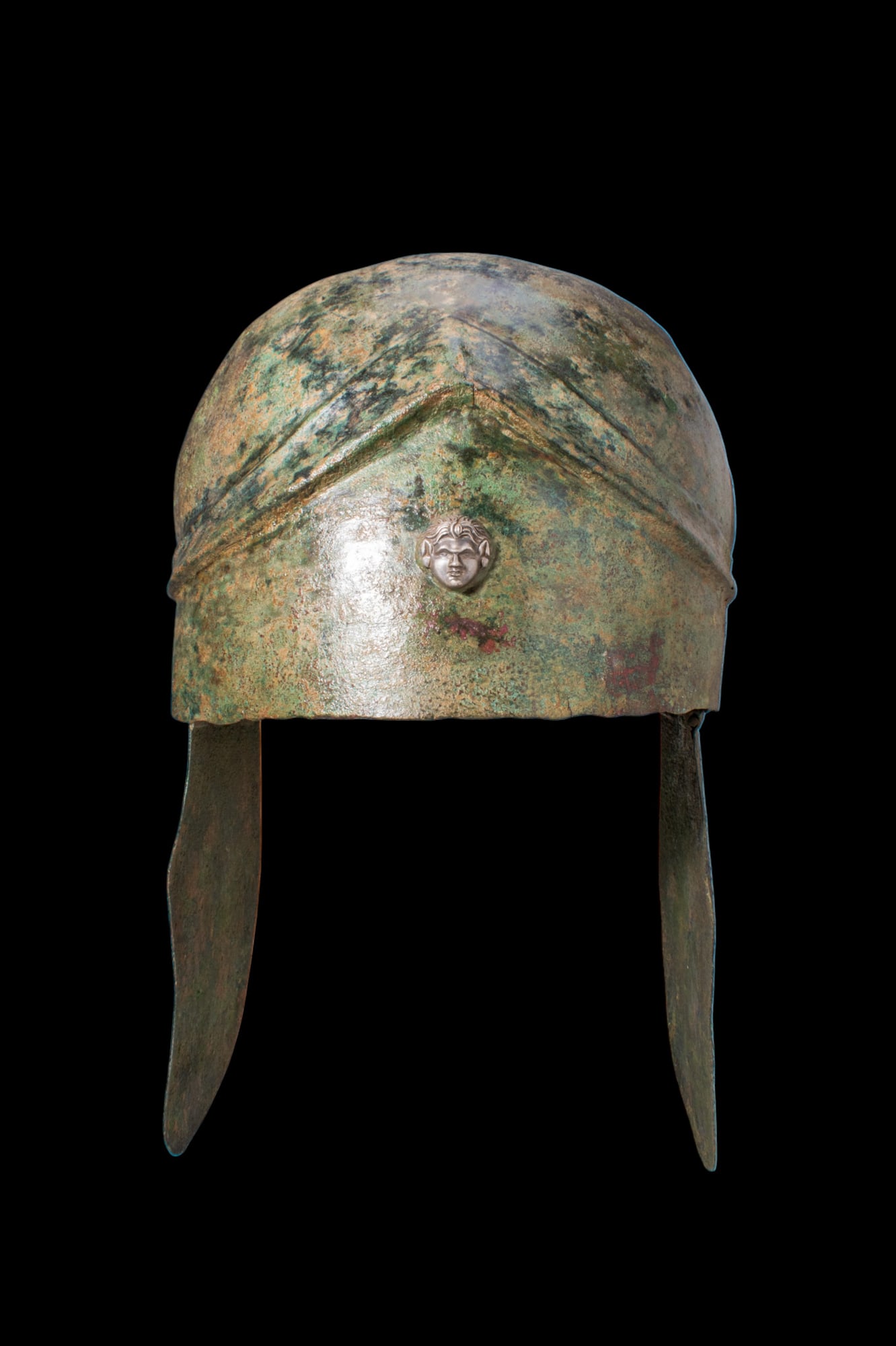 RARE GREEK ATTIC BRONZE HELMET WITH SILVER SATYR APPLIQU? (1 of 10)