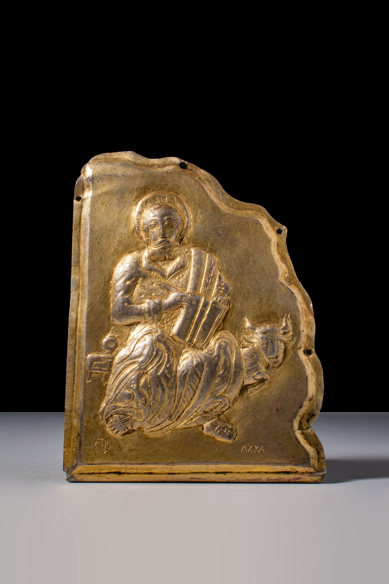 LARGE BYZANTINE SILVER-GILT APPLIQU? DEPICTING SAINT LUKE AND THE BULL (1 of 4)
