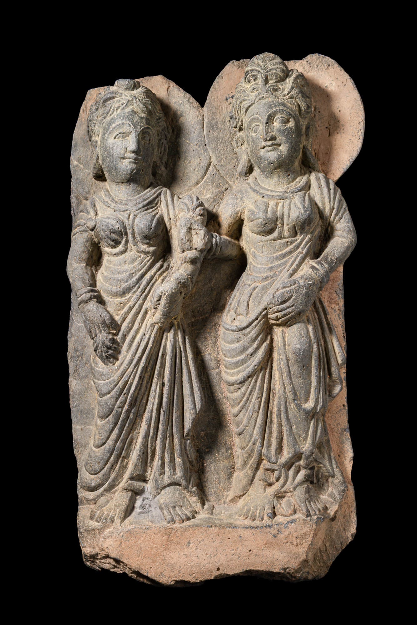 GANDHARAN STONE RELIEF OF TWO FEMALE ATTENDANTS (1 of 5)