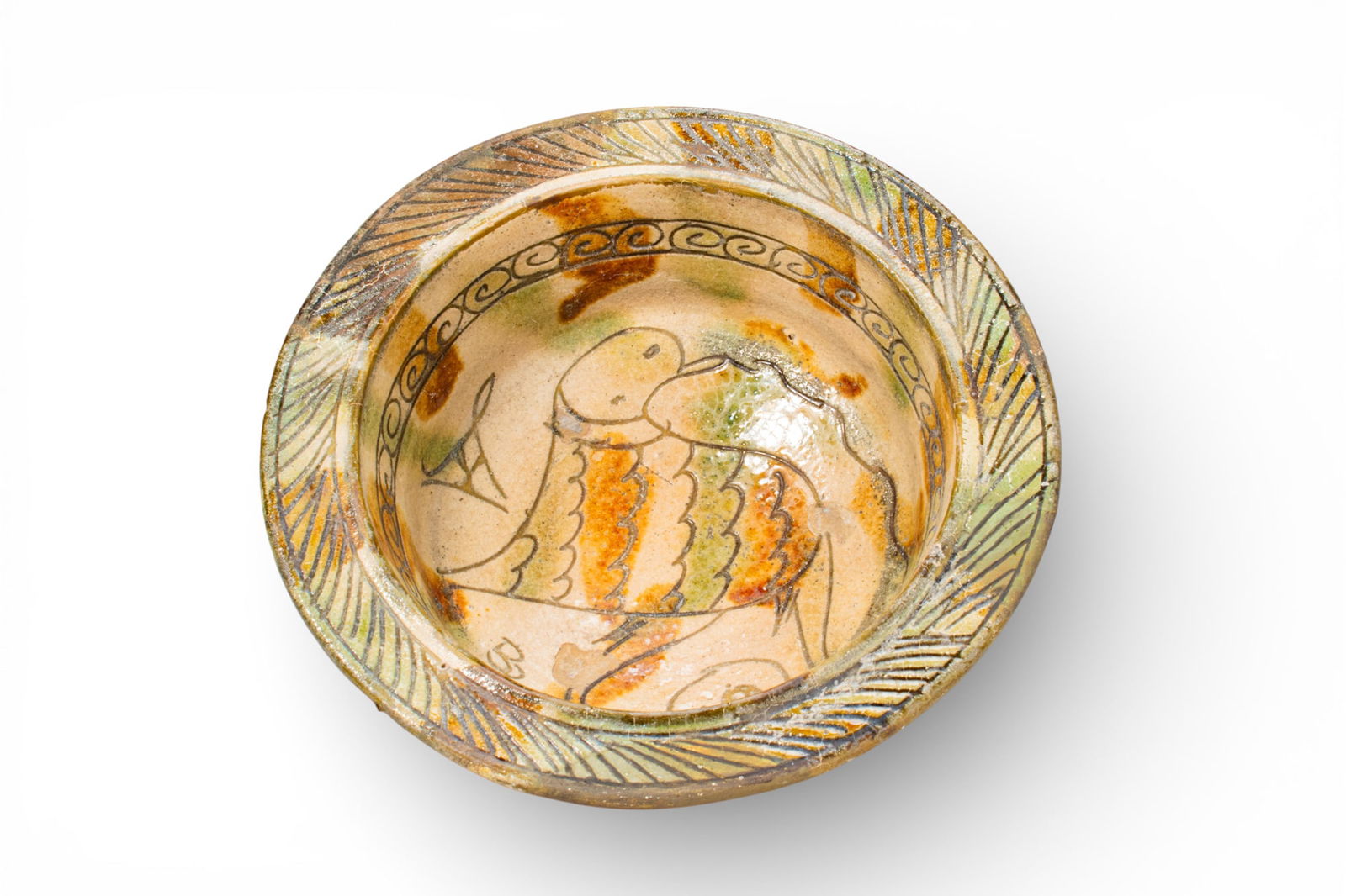 STUNNING BYZANTINE SGRAFFITO WARE BOWL WITH BIRD - EX ASHMOLEAN MUSEUM COLLECTION (1 of 8)