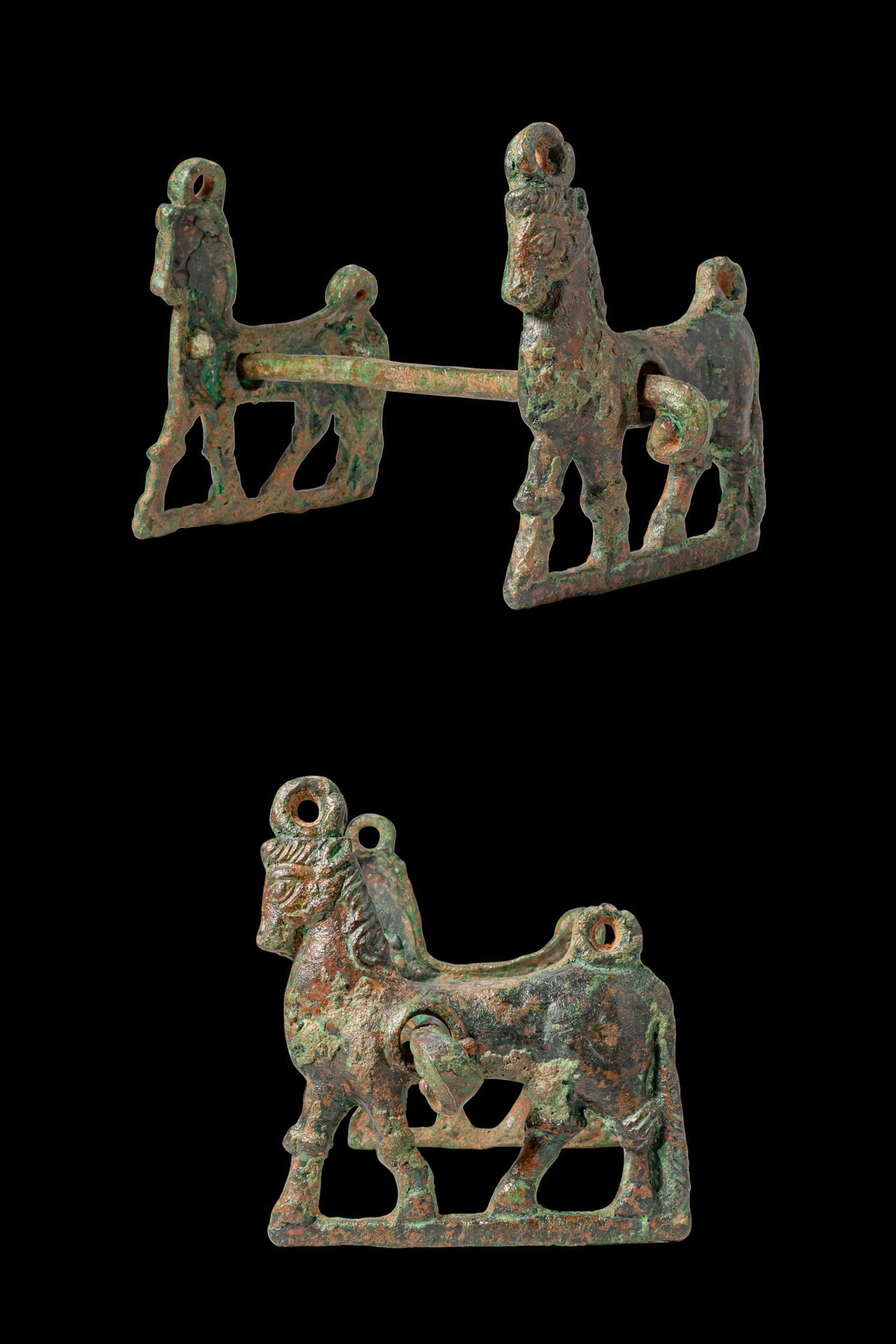 BRONZE AGE BRONZE HORSE BIT WITH HORSES (1 of 6)