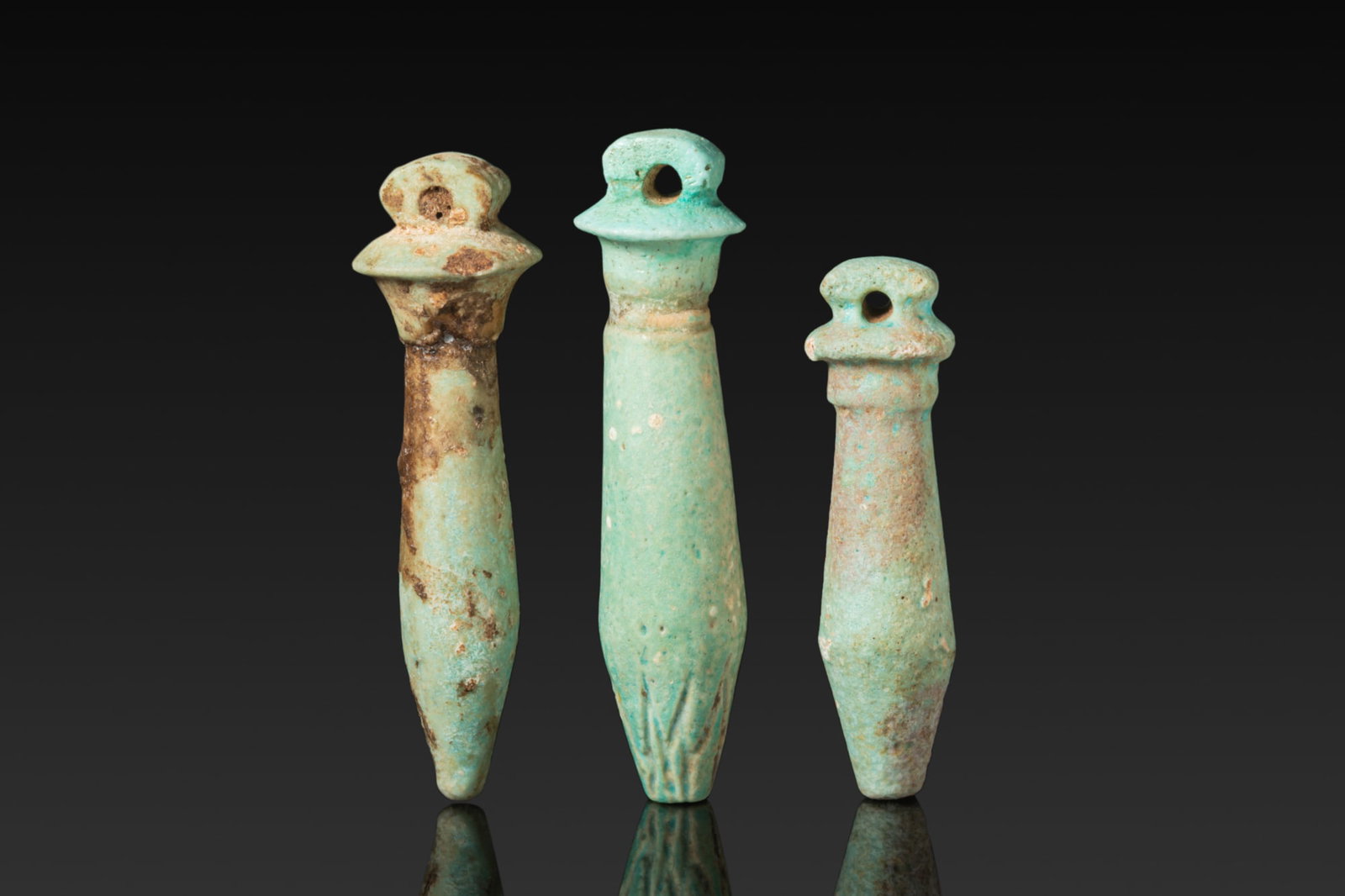 COLLECTION OF EGYPTIAN FAIENCE PAPYRUS SCEPTRE AMULETS (1 of 4)