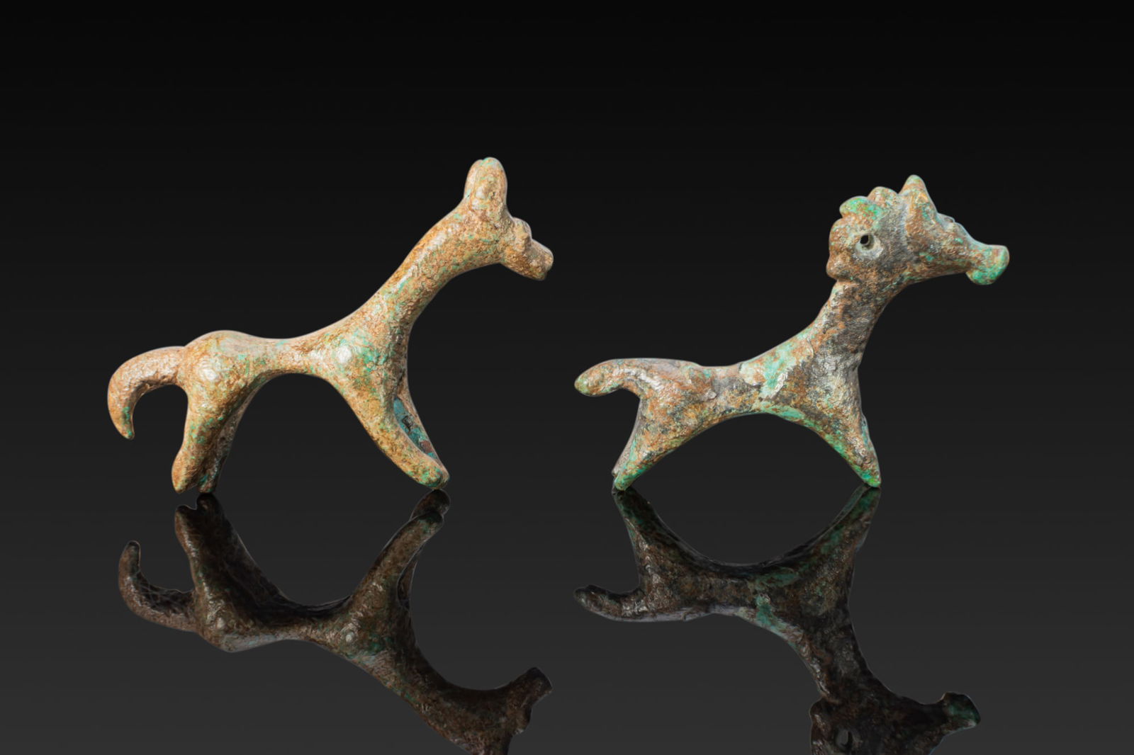 PAIR OF GREEK PERIOD BRONZE HORSE FIGURINES (1 of 4)