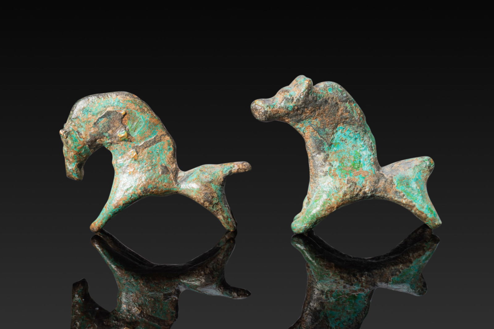 PAIR OF GREEK PERIOD BRONZE HORSE FIGURINES (1 of 4)
