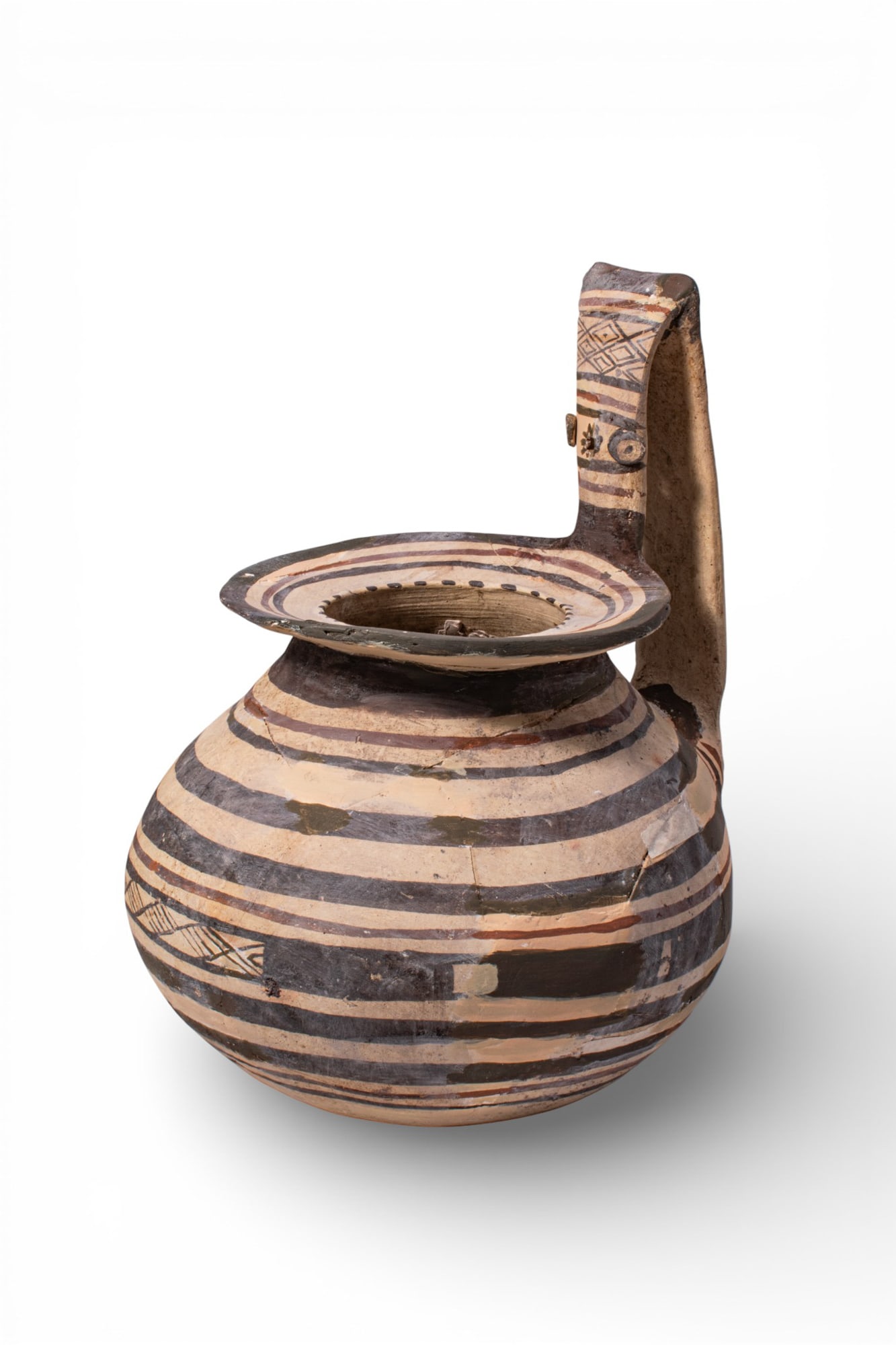 DAUNIAN TERRACOTTA BICHROME JUG WITH GEOMETRIC DECORATION (1 of 8)