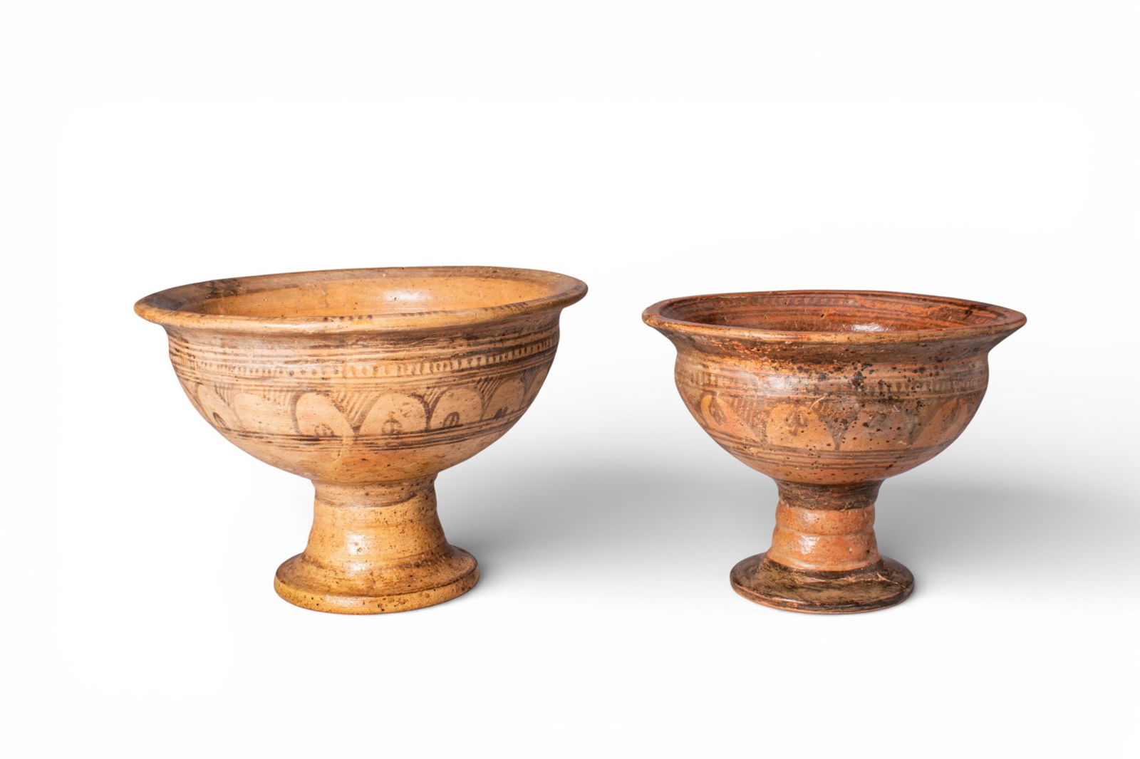 PAIR OF INDUS VALLEY TERRACOTTA FOOTED CUPS WITH GEOMETRIC DECORATION (1 of 3)