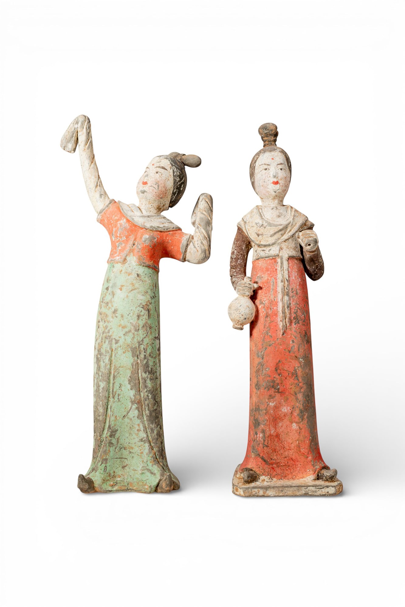 PAIR OF CHINESE TERRACOTTA FEMALE FIGURES - DANCER AND ATTENDANT - TL TESTED (1 of 6)
