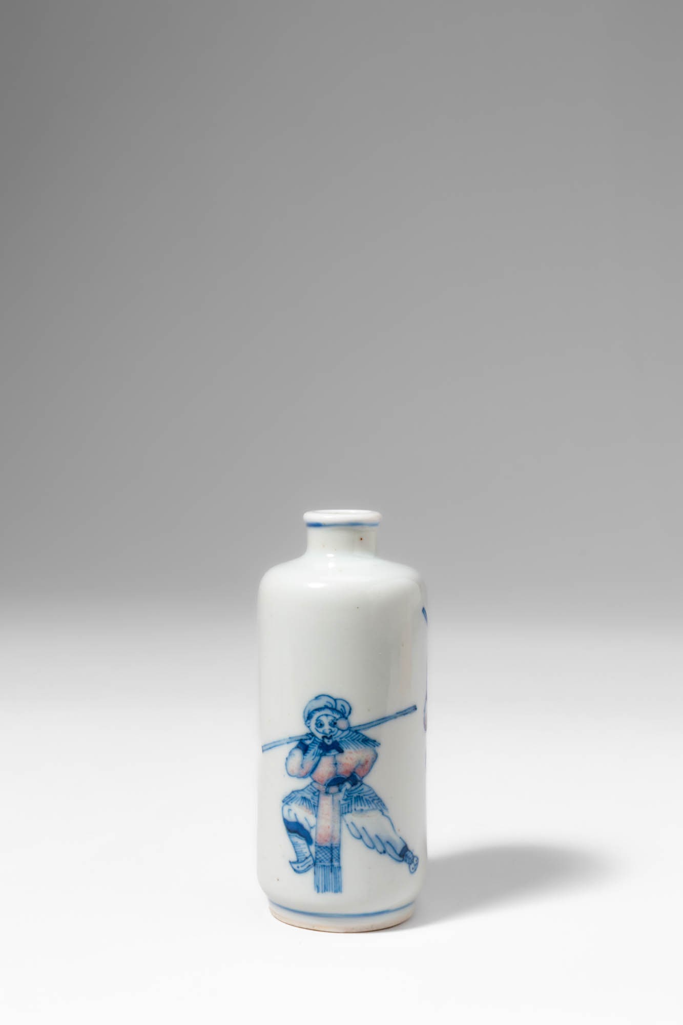 CHINESE SNUFF BOTTLE WITH UNDERGLAZE BLUE AND UNDERGLAZE COPPER RED, DEPICTING THE MONKEY KING AS OP (1 of 4)