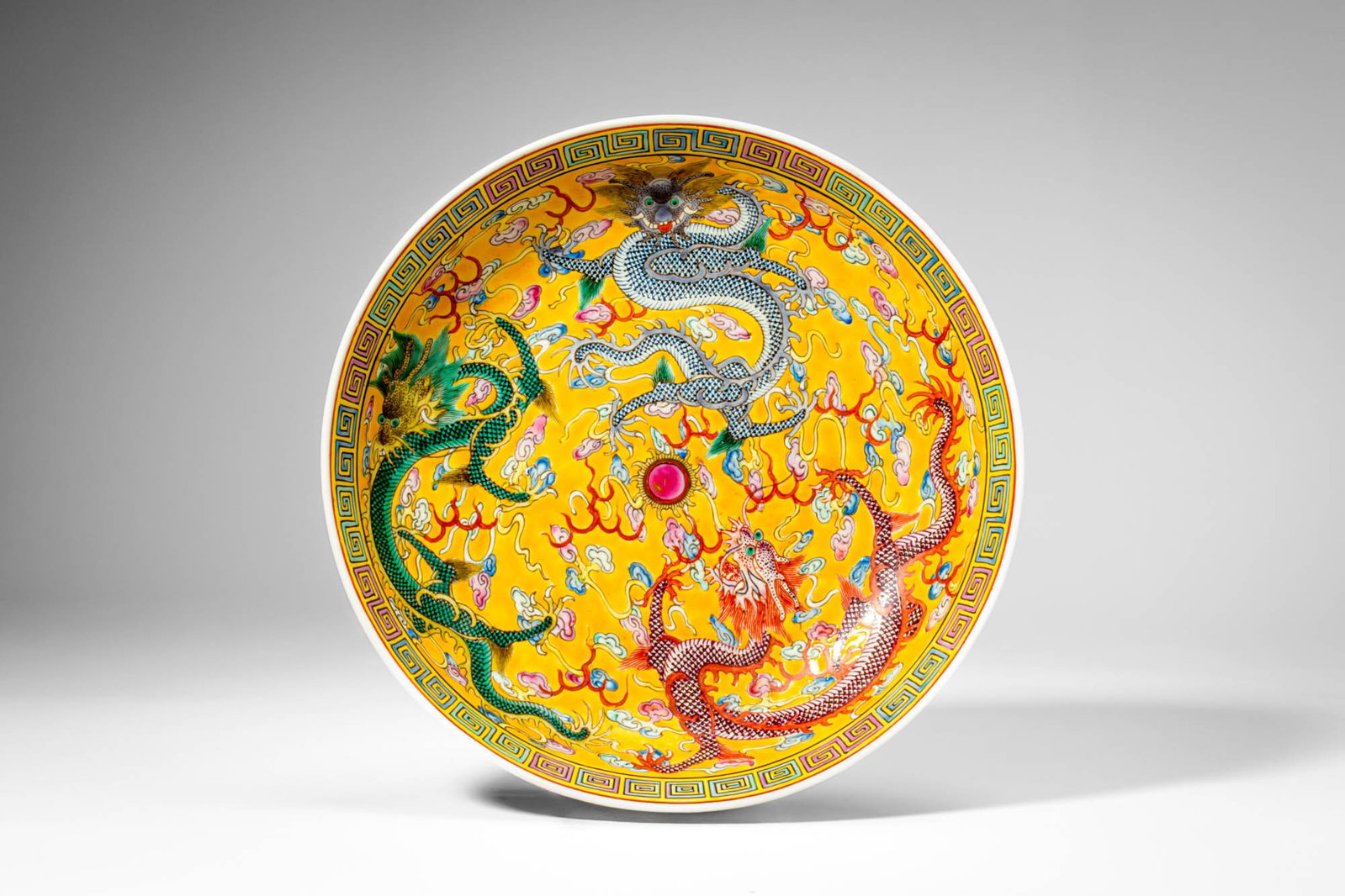 CHINESE YELLOW GROUND FAMILLE ROSE "DRAGON" DISH, GUANGXU MARK AND OF THE PERIOD (1 of 8)
