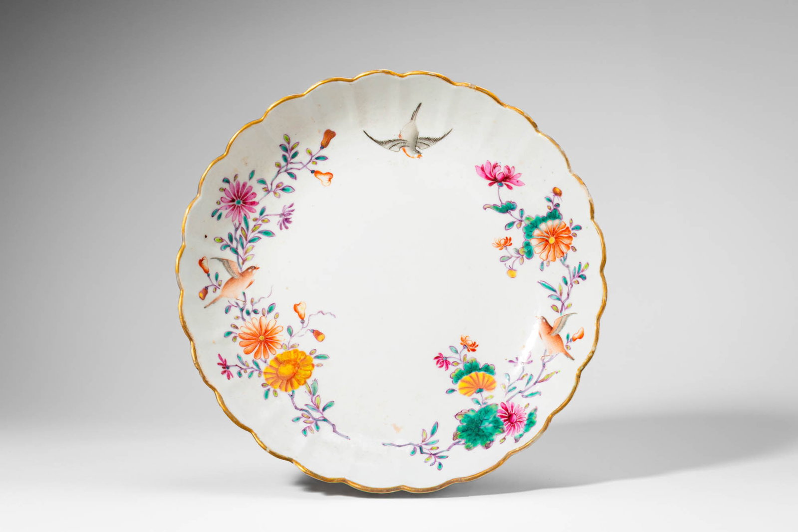 CHINESE FAMILLE ROSE DISH WITH BIRDS AND FLOWERS (1 of 6)