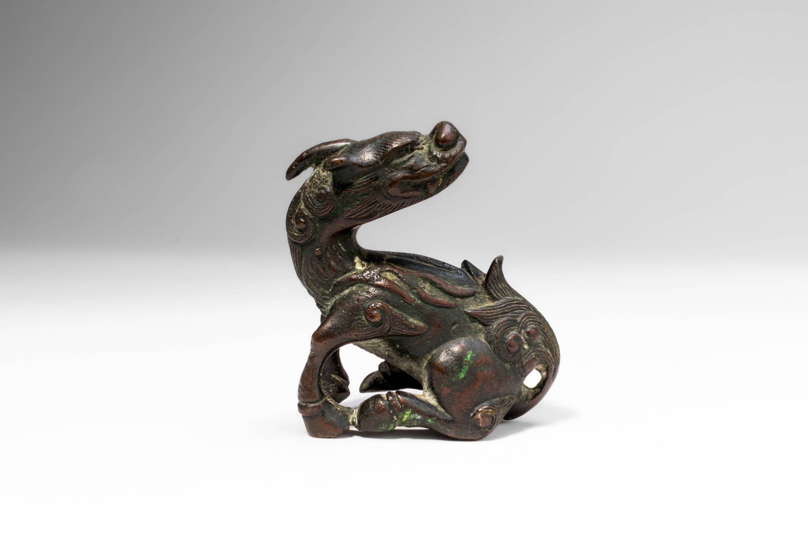 CHINESE BRONZE SEATED MYTHICAL BEAST (1 of 7)