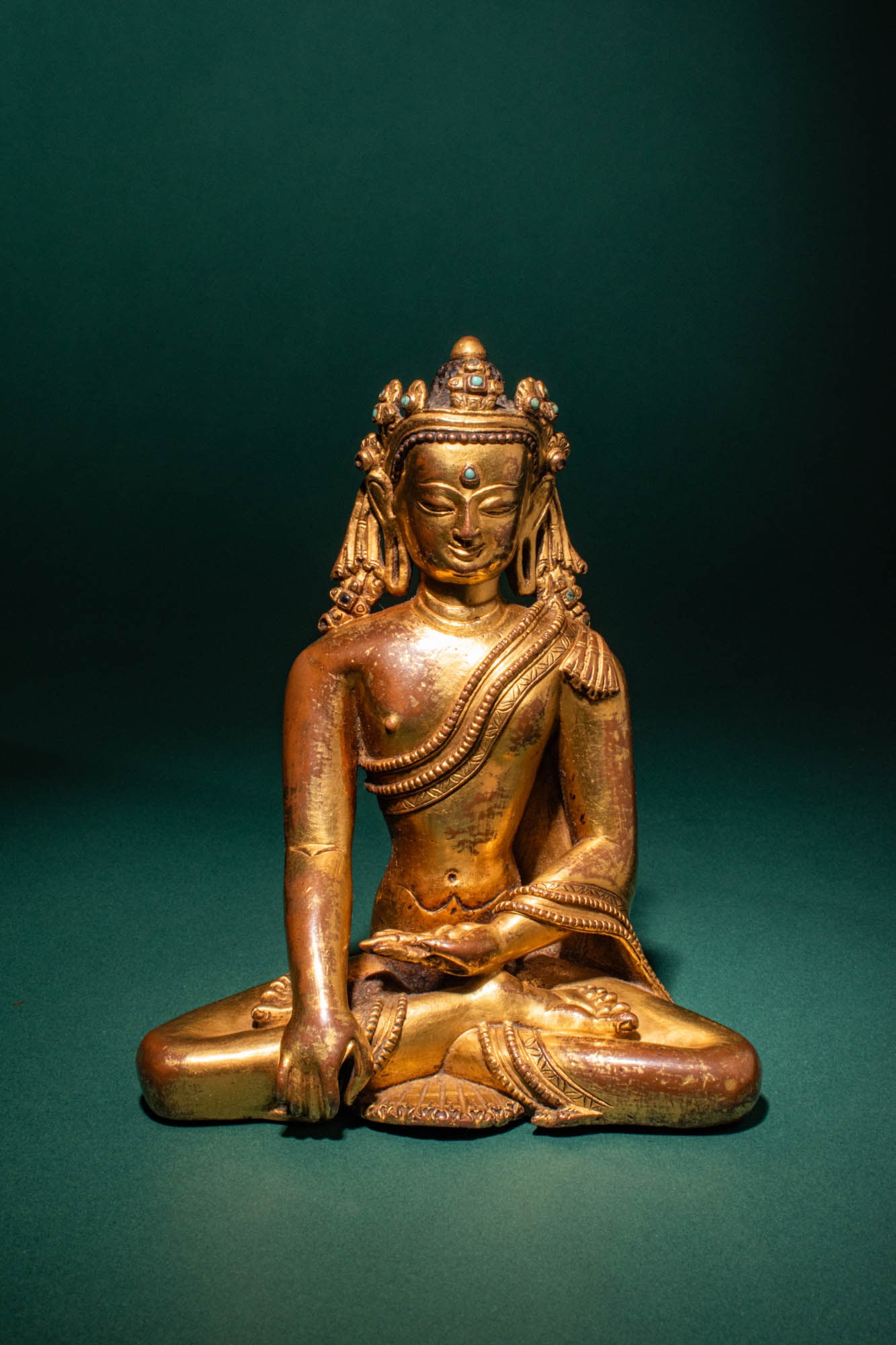 TIBETAN GILDED COPPER ALLOY CROWNED BUDDHA SHAKYAMUNI (1 of 10)