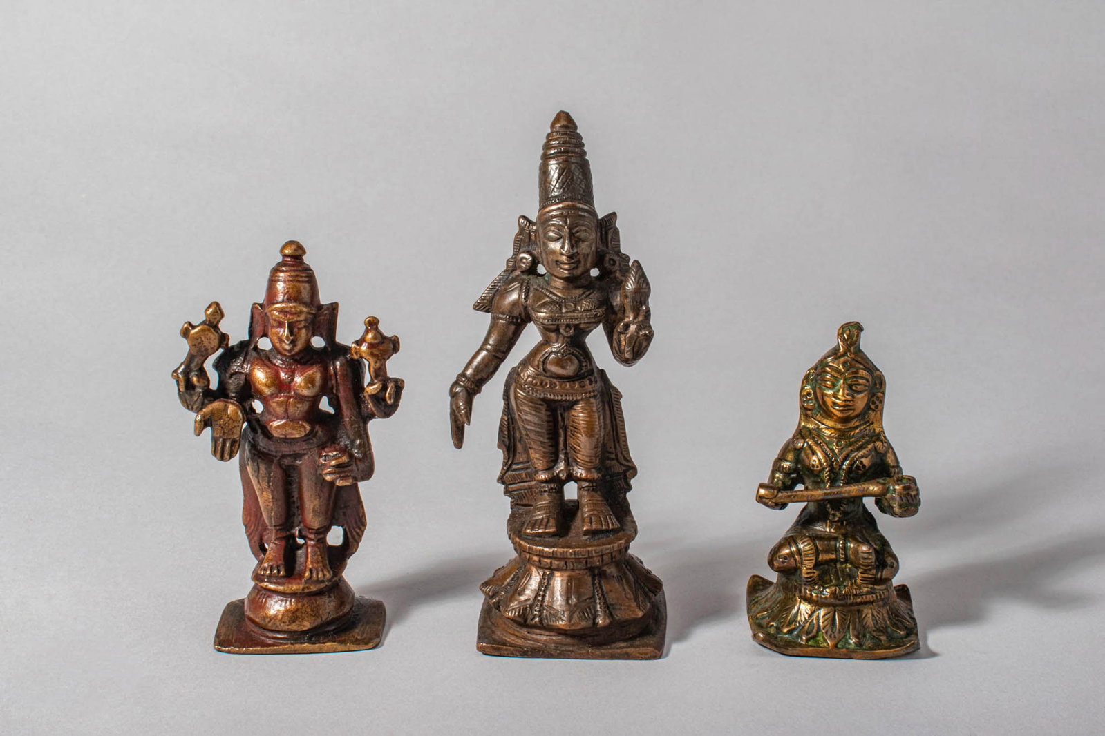 GROUP OF THREE INDIAN BRONZE FIGURES - VISHNU, DEVI AND ANNAPURNA (1 of 5)