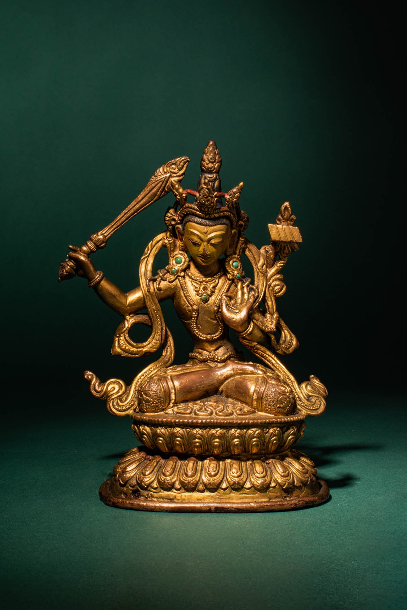 NEPELESE GILDED COPPER ALLOY FIGURE OF MANJUSHRI (1 of 9)
