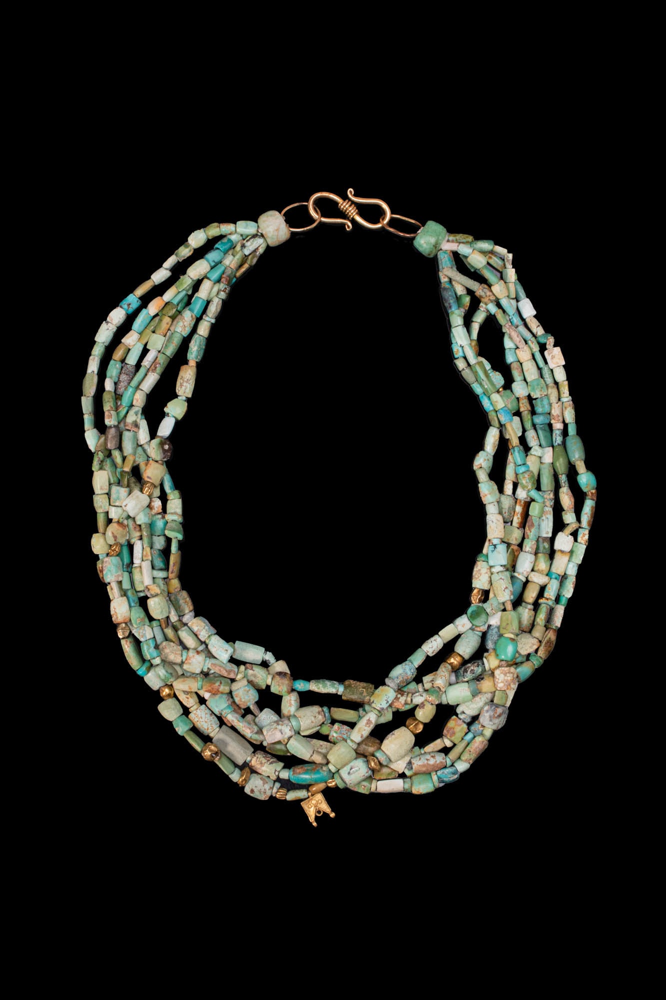 EGYPTIAN FAIENCE AND GOLD SEED BEAD NECKLACE (1 of 4)
