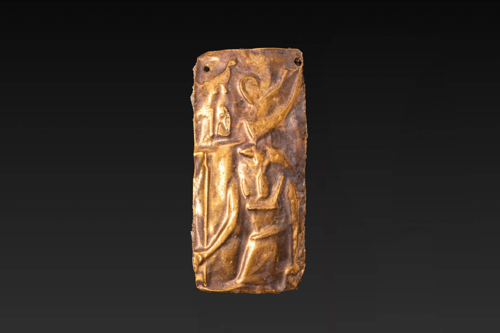 EGYPTIAN GOLD PLAQUE WITH A GOD WEARING THE DOUBLE CROWN (1 of 2)