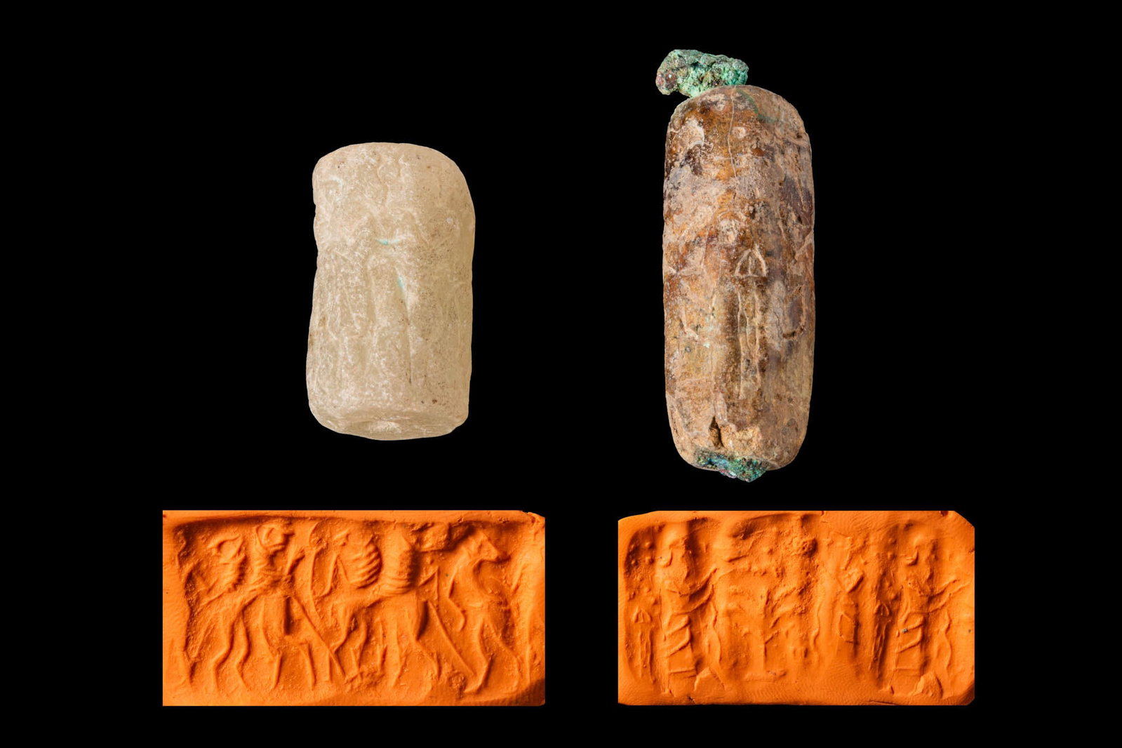 PAIR OF MESOPOTAMIAN EARLY DYNASTIC AND NEO-ASSYRIAN STONE CYLINDER SEALS (1 of 6)