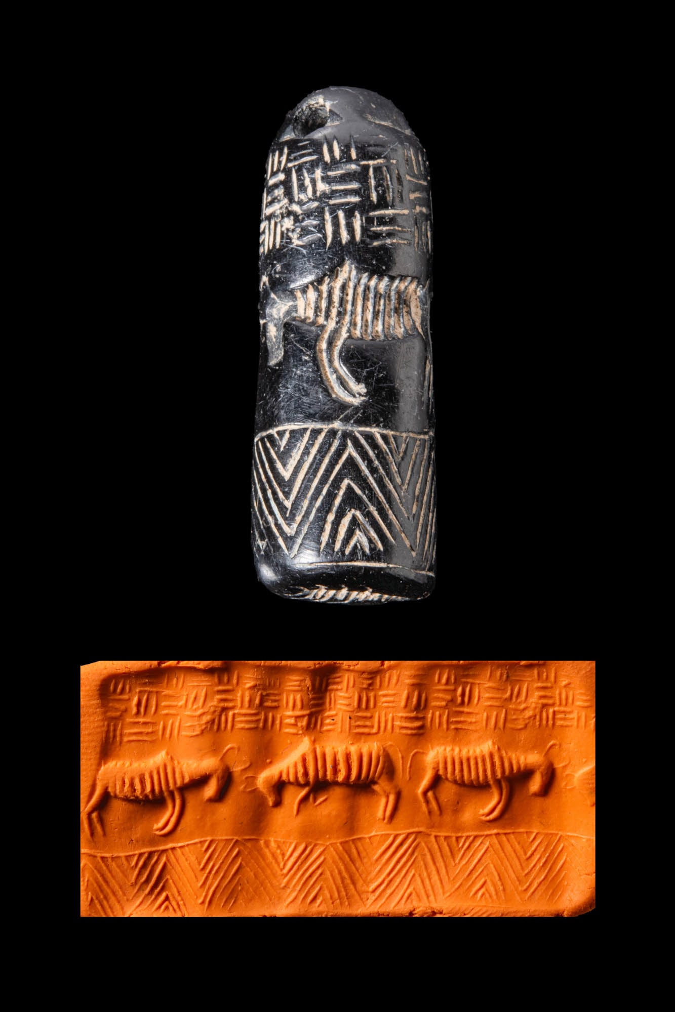 CENTRAL ASIAN REDDISH-BROWN STONE HAMMER-SHAPED STAMP SEAL WITH BULLS (1 of 5)