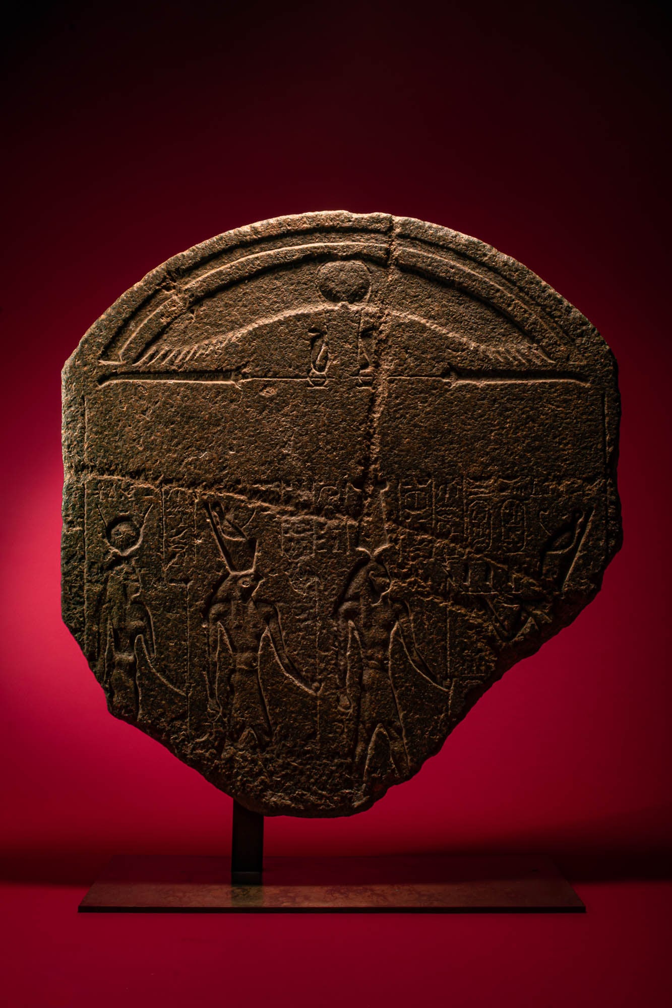 RARE EGYPTIAN GRANODIORITE TEMPLE STELE FRAGMENT WITH NECTANEBO II MAKING AN OFFERING TO OSIRIS, HOR (1 of 4)