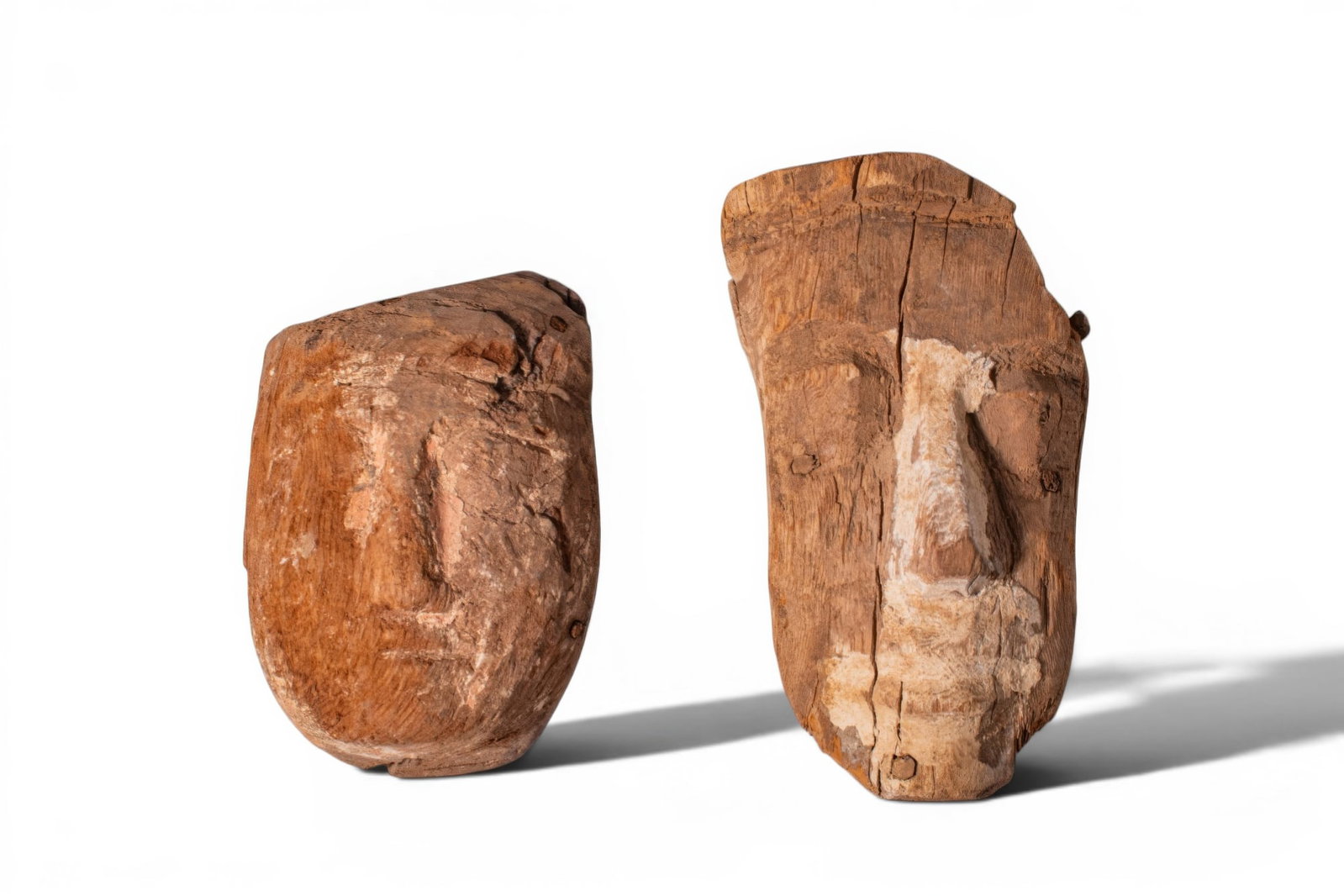 PAIR OF EGYPTIAN WOODEN MUMMY MASKS (1 of 2)