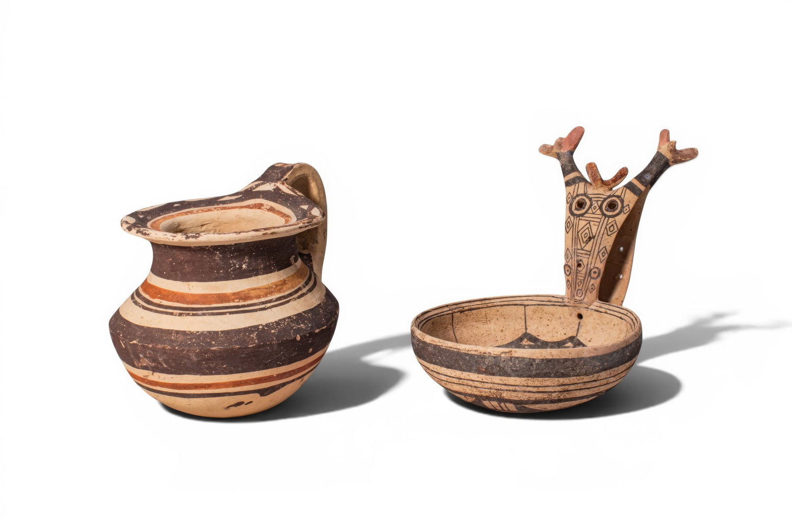PAIR OF DAUNIAN TERRACOTTA BICHROME VESSELS, JUG AND KYATHOS (1 of 4)