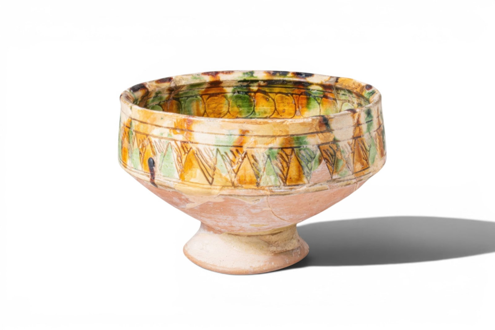 BYZANTINE GLAZED TERRACOTTA FOOTED BOWL WITH FLORAL MOTIFS - EX ASHMOLEAN MUSEUM COLLECTION (1 of 6)