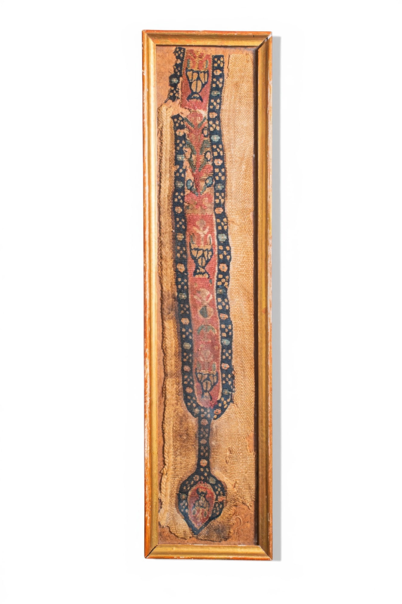 COPTIC TEXTILE FRAGMENT WITH POLYCHROME GEOMETRIC AND FLORAL BORDER (1 of 3)