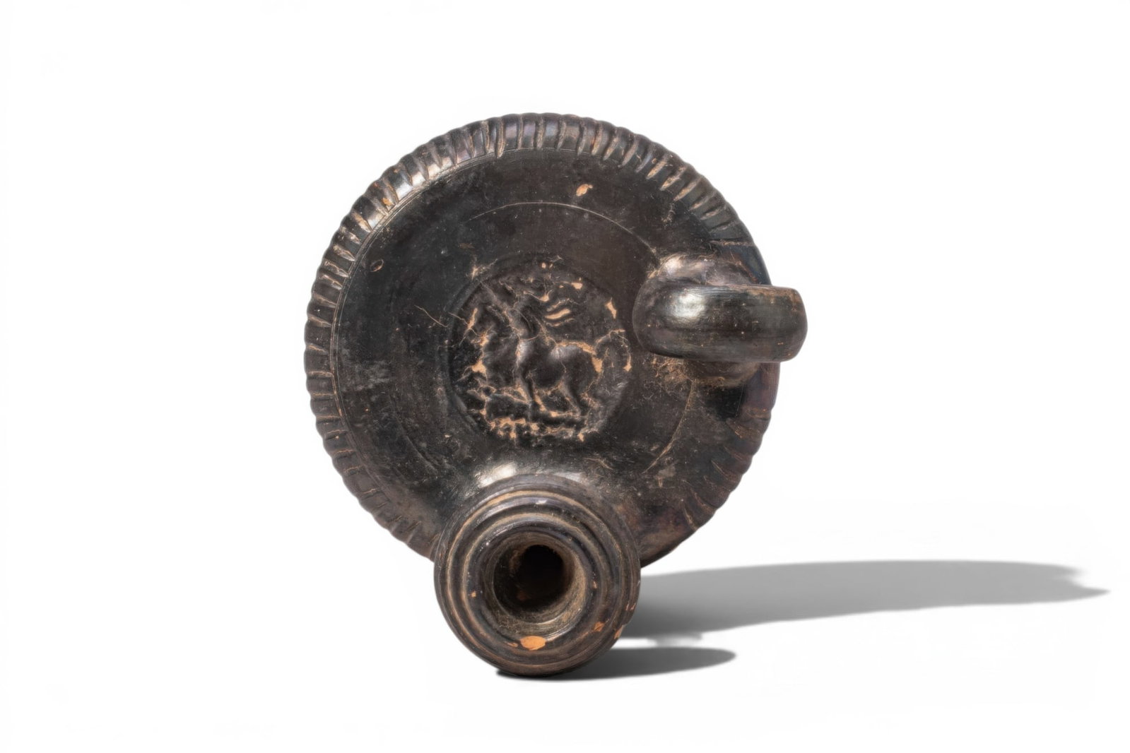 GREEK BLACK-GLAZED GUTTUS WITH RIDER AND HORSE (1 of 5)