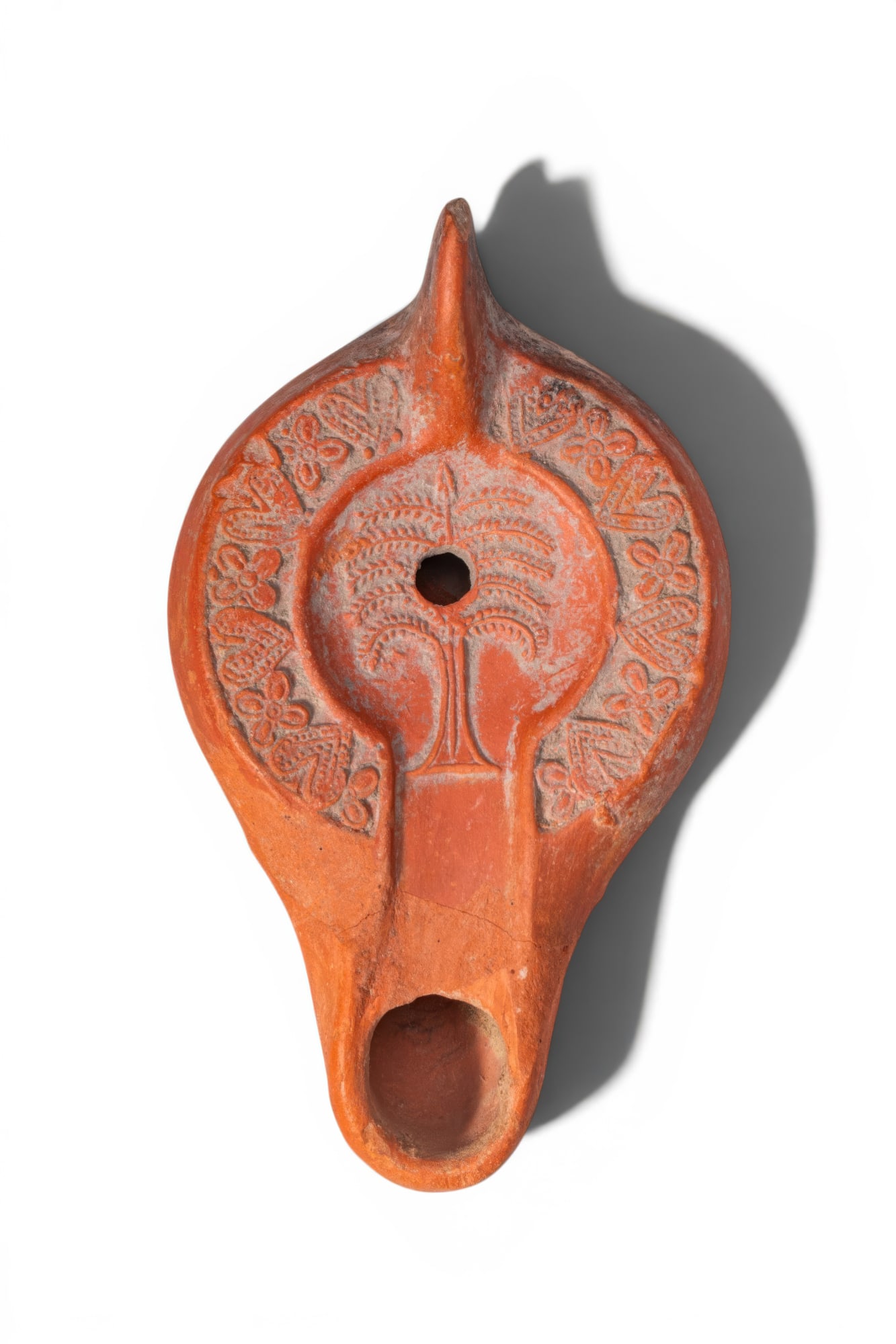 ROMAN NORTH AFRICAN TERRACOTTA OIL LAMP WITH PALM TREE (1 of 3)