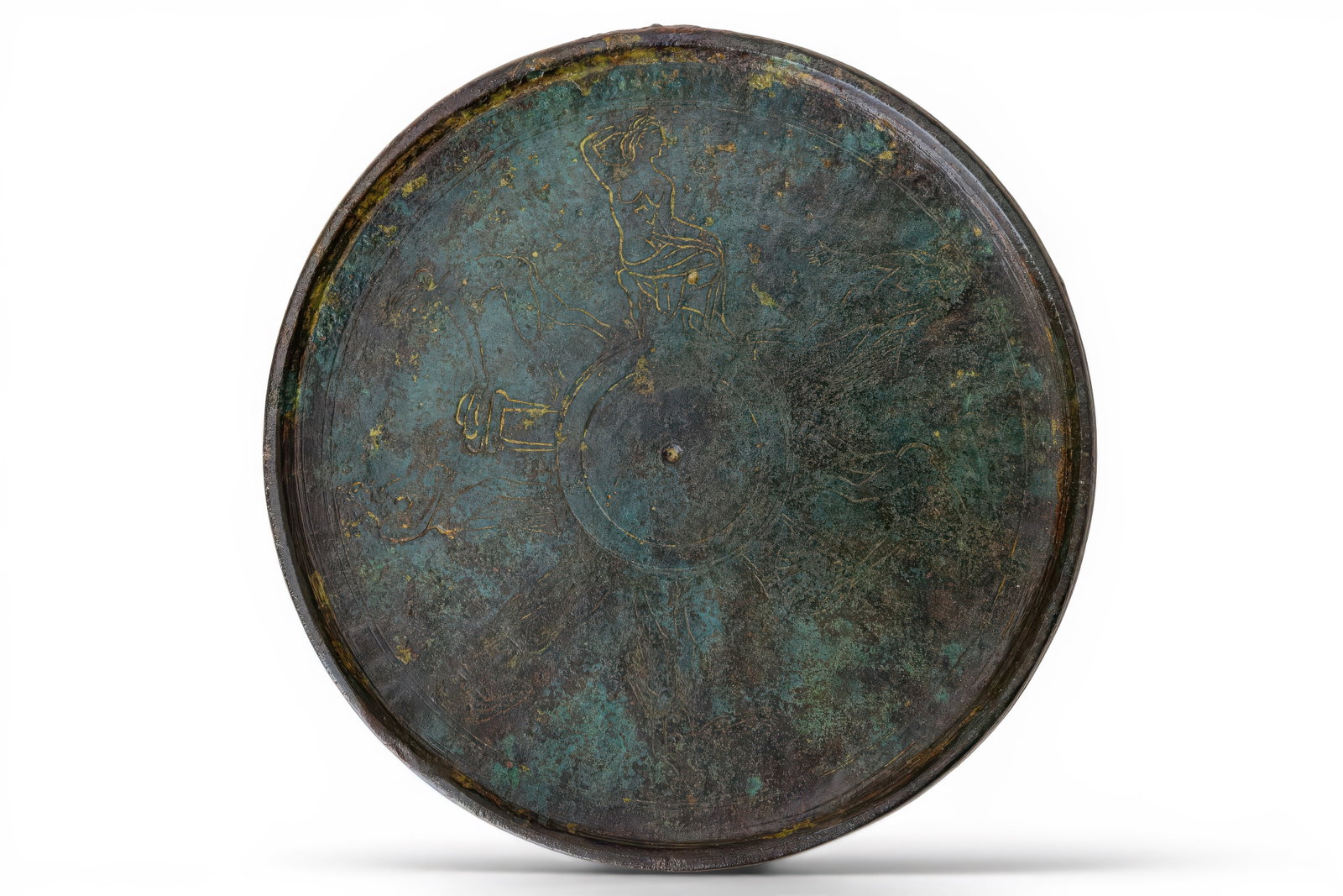 ETRUSCAN BRONZE MIRROR WITH BATH SCENE (1 of 5)
