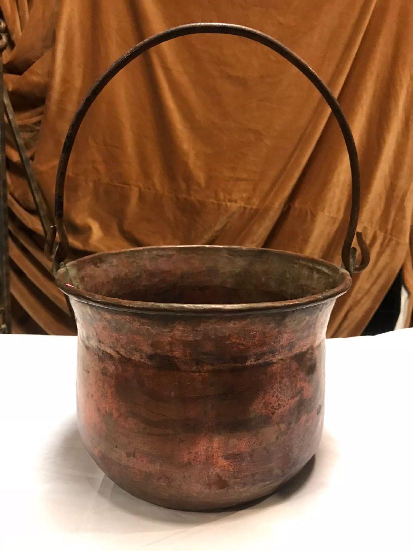 Antique Hammered Copper Bucket Iron Handle Pail/ Cauldr (1 of 4)