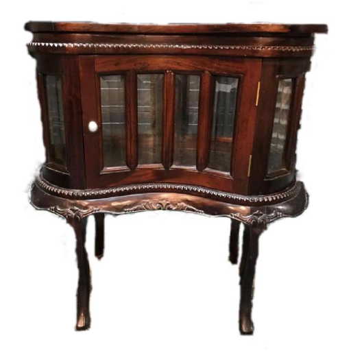 Antique Kidney Shaped Mahogany Curio Cabinet