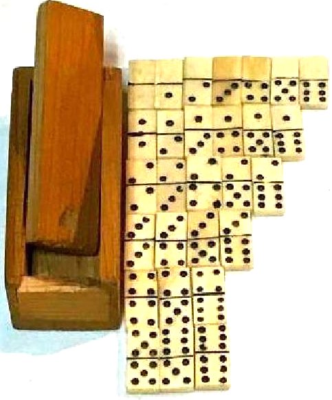Vintage Dominoes Souvenir Tijuana Mexico: This is a very cool set of vintage double six dominoes. They were bought as a souvenir in Tijuana Mexico, circa 1960's. The dominoes appear to be some type of bone. The case measures approximate