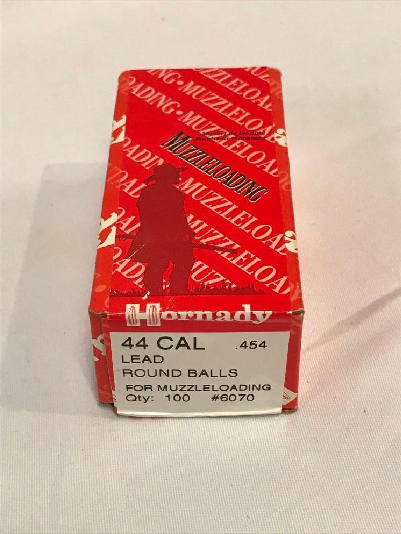 Hornady 44 Caliber Muzzleloading Lead Round Ball: 100 .44 Caliber (.454) Lead Round Balls fro muzzle loading firearms. Made by Hornady, model #6070. Brand new in the box.